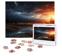 Personalized Wooden Puzzle 500 Pieces Jigsaw Puzzles for Adults Two Photos of the Night Sky Family Reunion Puzzle Gift for Birthday Christmas