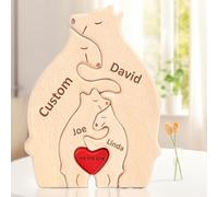 Personalized Wooden Puzzle with 2-7 Family Name Bear Family Jigsaw Puzzle with Names Personalized for Mom, Custom Gifts for Christmas Mother's Day Father's Day, House Warming Gifts (bear)