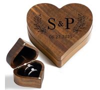 Personalized Wooden Ring Box, Gifts for Wife and Girlfriend Customized Engagement Ring Box for Proposal, Weddings, Anniversaries, Birthday Gift Ideas-Heart Shaped