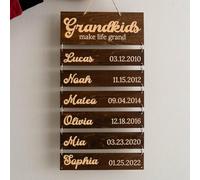 Personalized Wooden Sign, Custom Family Name Plaque, Grandchildren Sign, Gifts for Grandma, Grandparents Plaque,Grandkid(Brown)
