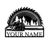 Personalized Woodworker Metal Sign, Custom Chainsaw & Saw Blade Wall Art, Rustic Lumberjack Decor, Carpenter Gift, Man Cave or Workshop Plaque (Style-1)
