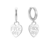 Personalized Words Heart Dangle Drop Small Huggie Hoop Earrings for Women Girls Small Hoops Cartilage Piercing Lightweight Dainty Fashion Charm Unique Cool Punk Teens BFF Jewelry (Silver)