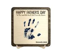 Personalized World's Best Dad Handprint Sign,Custom DIY Hands Down Wooden Plaque With Kids Name Birthday Father's Day Gift for Dad Daddy Papa Grandpa from Son Daughter
