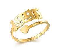 Personalized Year Number Ring Adjustable for Women Girls Heart Birthday Date Ring Gifts, Ring 1996 Gold
