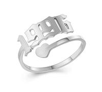 Personalized Year Number Ring Adjustable for Women Girls Heart Birthday Date Ring Gifts, Ring 1996 Silver