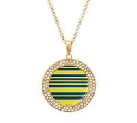 Personalized Yellow Blue Stripe Necklace Personalized Circle Chain Necklace 20 Inch Dog Tag Pendant Round Necklaces with Photos Memorial Jewelry, One Size, Titanium Steel, Rhinestone