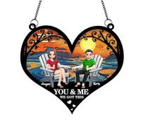 Personalized You & Me We Got This Suncatcher Couple Sign Plaque Gift for Valentine's Day, Custom Beach Chair Couple Ocean Sea Sunset Window Hanging Suncatcher Sign Decor For Him, Her (style09)