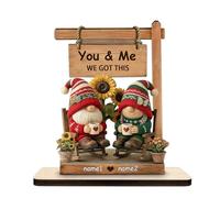 Personalized You & Me We Got This Valentines Day Gnome Couple Wooden Sign Plaque Desk Figurines, Custom Name Growing Old Together Gnomes Couple Figurines Standing Wooden Plaque Gift for Him Her