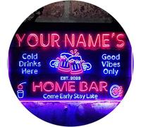 Personalized Your Name Custom Home Bar Beer Established Year Dual Color LED Neon Sign Blue & Red 600mm x 400mm st6s64-p1-tm-br