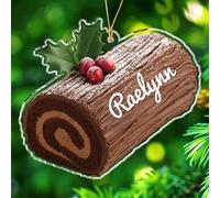 Personalized Yule Log Cake Shaped Christmas Ornament 2025, Buche de Noël Xmas Decor Ornament Gift for Pastry Lover Men Women Children On Birthday, Custom Name Yule Log Cake Keepsake Xmas Ornaments