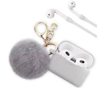 PERSONALLY YOURZ Airpod 3rd Generation Case with Fluffy Pompom [Support Wireless Charging】Our AirPod 3rd Gen Designer Case Offers Maximum Protection Light Weight Premium Grade Silicone (GREY)
