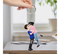 Personalzied Hugging Couple Cartoon Couple Keychain Custom Name Portrait Acrylic Key Ring Cute Key Chain Novelty Couple Character Keychain Pendant for Valentine's Day Anniversary Wedding Birthday