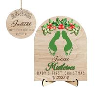 Personalzied Name Christmas Baby Foot Prints Kit, DIY My First Holiday Milestone Footprint Wooden Board Sign, Baby's First Christmas Milestone Footprint Art Craft Keepsake for Newborn (style01)