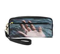 Person's Hand in Water Makeup Bag, Pu Leather Cosmetic Bag, Small Travel Pouch, Pencil Case