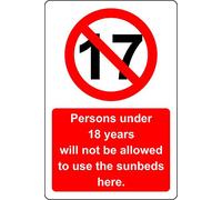Persons under 18 years will not be allowed to use the sunbeds here - Reverse window sticker 200mm x 150mm