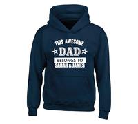 Personsalised This Awesome Dad Belongs To Your Name Hoodie - Custom Father's Day Present For Daddy Birthday Best Dad Ever Gift Unisex Hooded Top(XL, Navy)