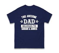 Personsalised This Awesome Dad Belongs to Your Name T-Shirt - Custom Father's Day Present for Daddy Birthday Best Dad Ever Gift Unisex Kids Adults Top (Navy, XL)