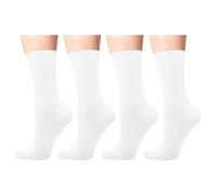 PERSOON Womens Bamboo Casual Socks Solid Color Crew Socks Dress Breathable Soft Gift 4 Pairs, White, 7-10 UK