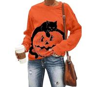 PERSOVERSIA Halloween Sweatshirt for Women Spooky Season Sweatshirts Pumpkin Ghost Lightweight Fall Pullover Tops, Orange, S