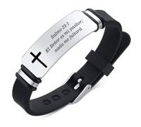 Perspnalized Spanish Scripture Gifts for Men Women,Adjust Silicone Spanish Bible Verse Bracelet Engraved Inspirational ID Bracelets Christian Cross Wristband Xmas Church Employee Favors, M, Silicone