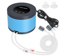 Persuper Aquarium Air Pump Dual Outlets, Super Quite Fish Tank Air Pump 20-600 Gallons, 5W 110V Adjustable High Output Silent Oxygen Aerator Pump with Air Stone Airline Tubing Check Valve Accessories