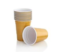 Persy Party Reusable Beer Pong Cups for Party (25 Pack) - Colourful Easy Grip 16oz Plastic Cups - BPA-Free & Shatterproof Plastic Drinking Cups for Beer, Cocktail, Soda & Cold Drinks - Gold