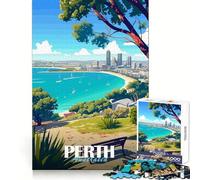 Perth, Australia Cityscape Jigsaw Puzzles 1000 Pieces for Adults Brain Skill Stress Release Exact Edge Wall Art Decor (38x26cm)