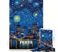 Perth Australia Starry Night Cityscape 1000 Piece Jigsaw Puzzles for Adults Improve Memory Anxiety Relief Sharp Edge Wall Art Decor (38x52cm)