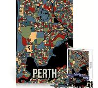 Perth Australia Vintage Retro City Map Art 1000 Teenager Pieces Jigsaw Puzzle Reasoning Skill Light Enjoyment Sharp Cut Great Gift size 38x52cm