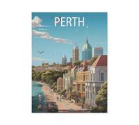 Perth Australia Vintage Travel Poster，Puzzle 1000 Piece Jigsaw Puzzles for Adults, Classic Puzzle Difficult Puzzle for Kids Teenagers Educational Game Toys Gift for Home Travel（38x26cm）-BC14