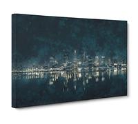 Perth City Skyline Australia at Night Canvas Print | Gallery Wrapped 30mm Frame Wall Art | 30x20 inches | Ready to Hang | Abstract Cityscape Picture | Living Room Bedroom Lounge Office