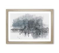 Perth City Skyline Australia at Night in Abstract Framed Print | A2 Oak Framed Wall Art | Ready to Hang | Abstract Cityscape Picture | Living Room Bedroom Lounge Office