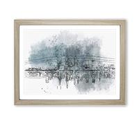 Perth City Skyline Australia At Night In Abstract Modern Art Framed Print | A4 Oak Framed Wall Art | Ready to Hang | Abstract Cityscape Picture | Living Room Bedroom Lounge Office