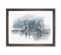 Perth City Skyline Australia At Night In Abstract Modern Art Framed Wall Art Print, Ready to Hang Picture for Living Room Bedroom Home Office Décor, Walnut A4 (34 x 25 cm)