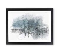 Perth City Skyline Australia At Night In Abstract Modern Art Framed Wall Art Print, Ready to Hang Picture for Living Room Bedroom Home Office Décor, Black A4 (34 x 25 cm)