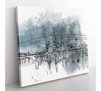 Perth City Skyline Australia at Night in Abstract Modern Canvas Wall Art Print Ready to Hang, Framed Picture for Living Room Bedroom Home Office Décor, 35x35 cm (14x14 Inch)
