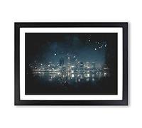 Perth City Skyline Australia at Night Paint Splash Framed Print | A2 Black Framed Wall Art | Ready to Hang | Modern Cityscape Picture | Living Room Bedroom Lounge Office