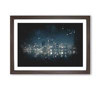 Perth City Skyline Australia at Night Paint Splash Framed Print | A2 Walnut Framed Wall Art | Ready to Hang | Modern Cityscape Picture | Living Room Bedroom Lounge Office