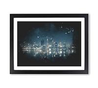 Perth City Skyline Australia At Night Paint Splash Modern Art Framed Wall Art Print, Ready to Hang Picture for Living Room Bedroom Home Office Décor, Black A4 (34 x 25 cm)