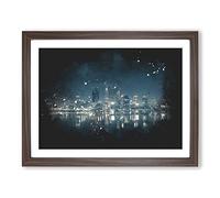 Perth City Skyline Australia At Night Paint Splash Modern Art Framed Wall Art Print, Ready to Hang Picture for Living Room Bedroom Home Office Décor, Walnut A2 (64 x 46 cm)