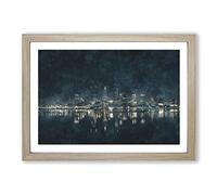 Perth City Skyline Australia at Night Painting Framed Print | A2 Oak Framed Wall Art | Ready to Hang | Modern Cityscape Picture | Living Room Bedroom Lounge Office