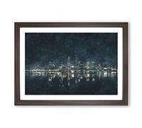 Perth City Skyline Australia at Night Painting Framed Print | A2 Walnut Framed Wall Art | Ready to Hang | Modern Cityscape Picture | Living Room Bedroom Lounge Office