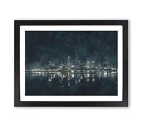Perth City Skyline Australia At Night Painting Modern Art Framed Wall Art Print, Ready to Hang Picture for Living Room Bedroom Home Office Décor, Black A4 (34 x 25 cm)