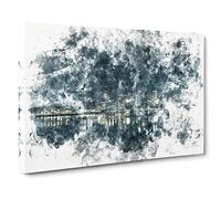 Perth City Skyline Australia At Night Watercolour Canvas Print | Gallery Wrapped 30mm Frame Wall Art | 30x20 inches | Ready to Hang | Modern Cityscape Picture | Living Room Bedroom Lounge Office