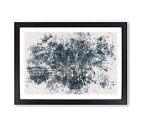 Perth City Skyline Australia at Night Watercolour Framed Print | A2 Black Framed Wall Art | Ready to Hang | Modern Cityscape Picture | Living Room Bedroom Lounge Office