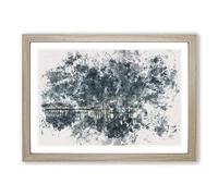 Perth City Skyline Australia at Night Watercolour Framed Print | A2 Oak Framed Wall Art | Ready to Hang | Modern Cityscape Picture | Living Room Bedroom Lounge Office