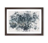 Perth City Skyline Australia at Night Watercolour Framed Print | A2 Walnut Framed Wall Art | Ready to Hang | Modern Cityscape Picture | Living Room Bedroom Lounge Office