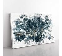 Perth City Skyline Australia At Night Watercolour Modern Canvas Wall Art Print Ready to Hang, Framed Picture for Living Room Bedroom Home Office Décor, 60x40 cm (24x16 Inch)