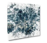 Perth City Skyline Australia at Night Watercolour Modern Canvas Wall Art Print Ready to Hang, Framed Picture for Living Room Bedroom Home Office Décor, 20x20 Inch (50x50 cm)