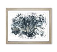 Perth City Skyline Australia At Night Watercolour Modern Framed Wall Art Print, Ready to Hang Picture for Living Room Bedroom Home Office Décor, Oak A2 (64 x 46 cm)